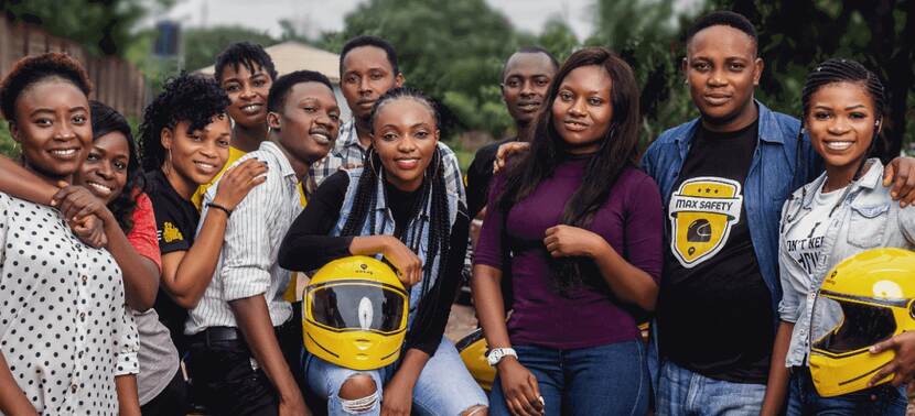 Group of young men and women of transportation system Metro Africa Express (MAX) in Nigeria.